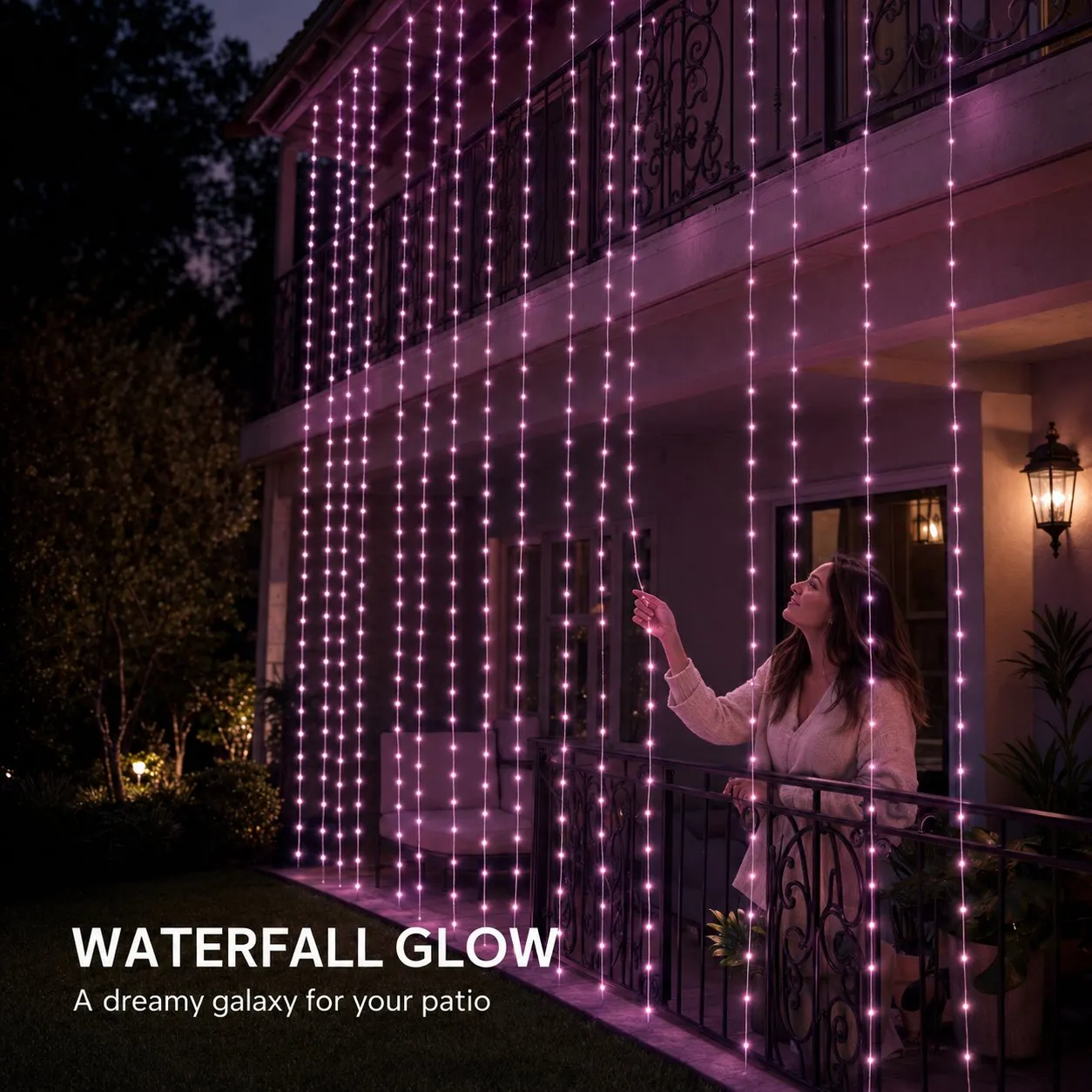 Mesebeli lila LED-es vízesésfények