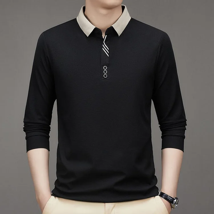 🔥2025 NEW SALES - 50% OFF🔥Men's Business Casual Solid Color Lapel Base T-shirt