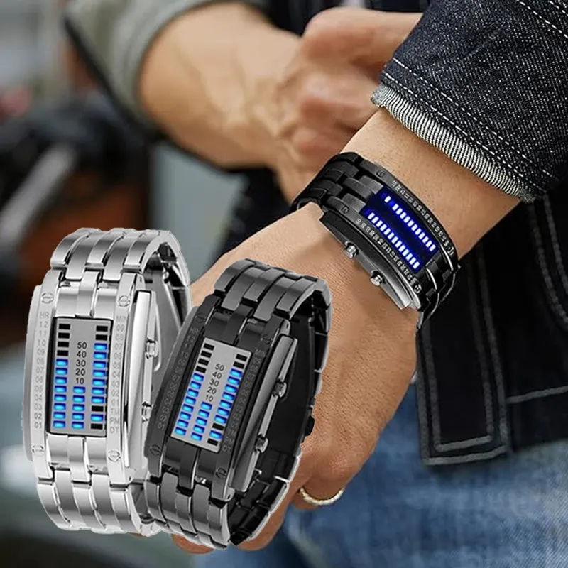 ⌚ MOST 50% KEDVEZMÉNY! 🤓 Cyberpunk Binary LED óra – „Csak a geekek értik” – Futurisztikus, egyedi és szemet gyönyörködtető kék LED kijelzővel 💙