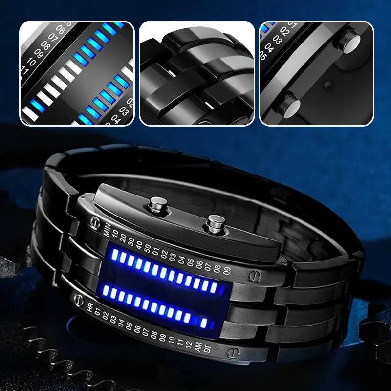 ⌚ MOST 50% KEDVEZMÉNY! 🤓 Cyberpunk Binary LED óra – „Csak a geekek értik” – Futurisztikus, egyedi és szemet gyönyörködtető kék LED kijelzővel 💙