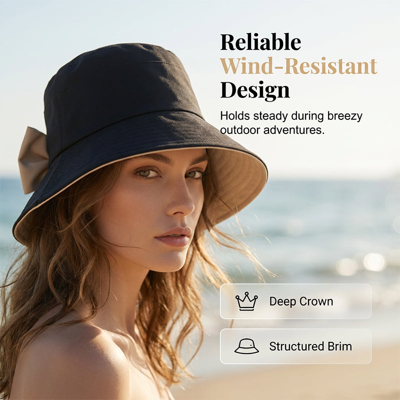 👒 ČASOVO OBMEDZENÁ ZĽAVA 50%! ✨ Dámsky slnečný klobúk so širokým okrajom a mašľou – skladací, poskytuje 360° ochranu 🎀