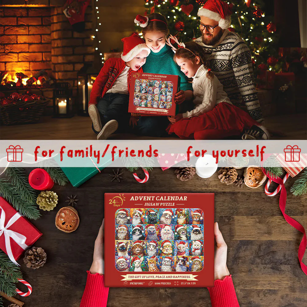 🎄Karácsonyi macska naptár kirakós játék ajándék szett — 1000 darab🐱