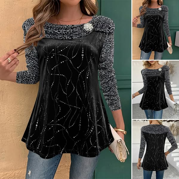 【S-5XL】👗Elegáns bársony póló strasszokkal - luxus megjelenés minden alkalomra