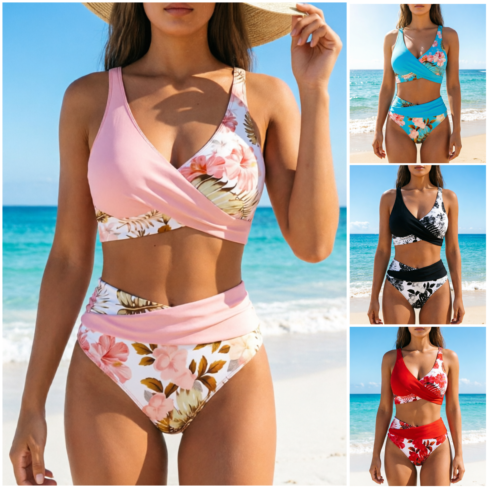 🌸🌿 Női virágmintás, magas derekú bikini szett (EU S-XL) 🌊👙