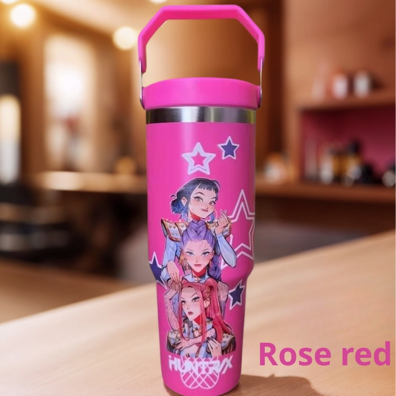 🥤K-Pop szellemvadászat témájú hőszigetelt bögre tetővel és szívószállal, újrafelhasználható. Családi használatra, utazáshoz, munkahelyi vagy iskolai használatra, de kávéhoz is kiváló.