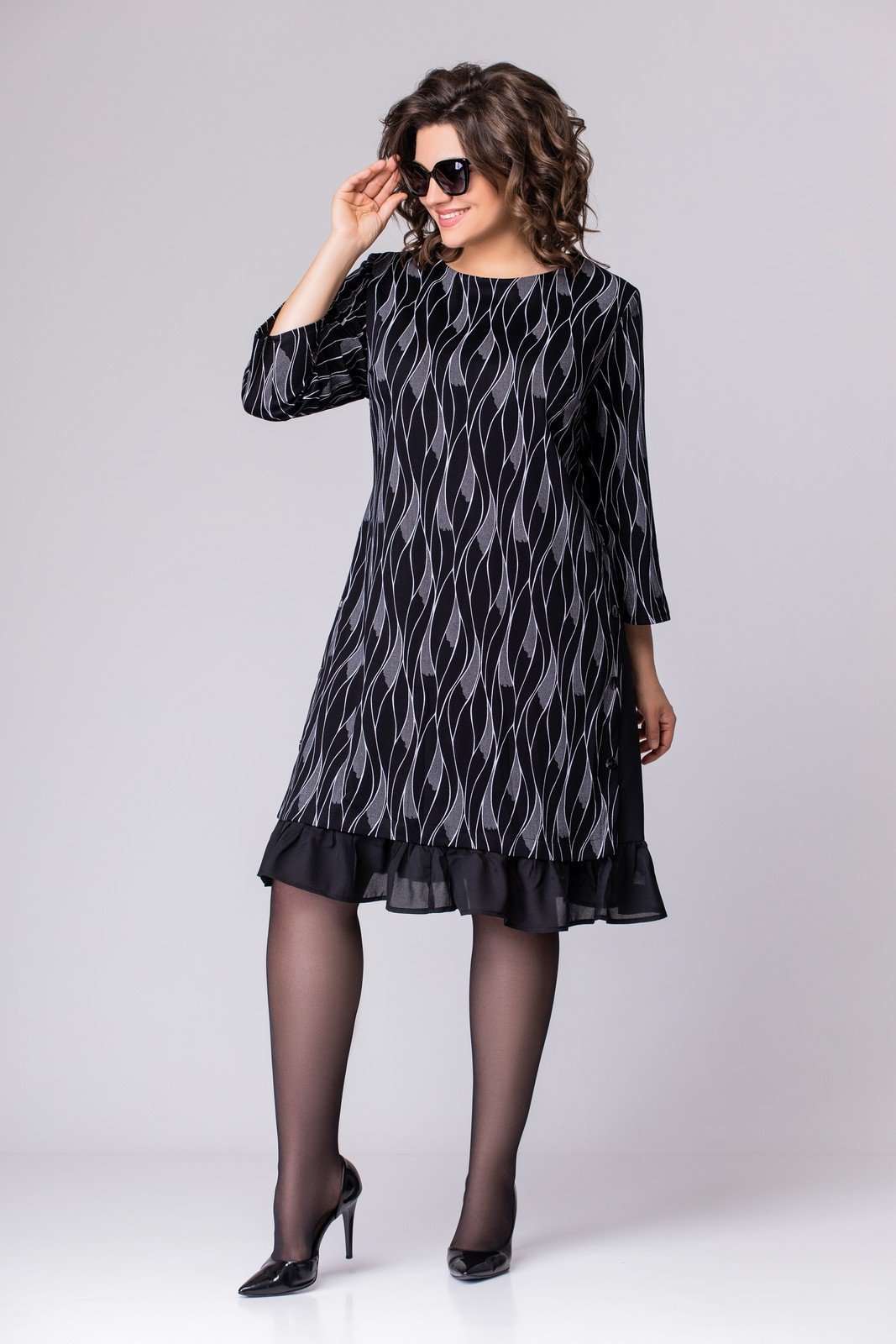 Női plus size ruha háromnegyedes ujjakkal