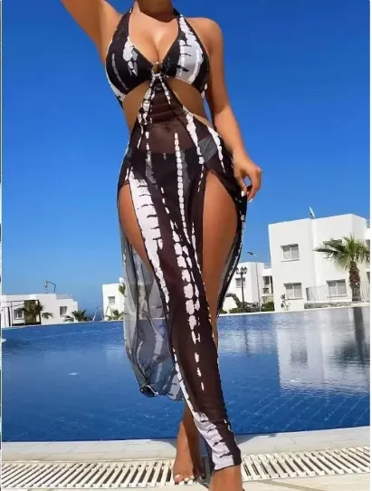 Női Csíkos Batikolt Bikini Két Részes Szett