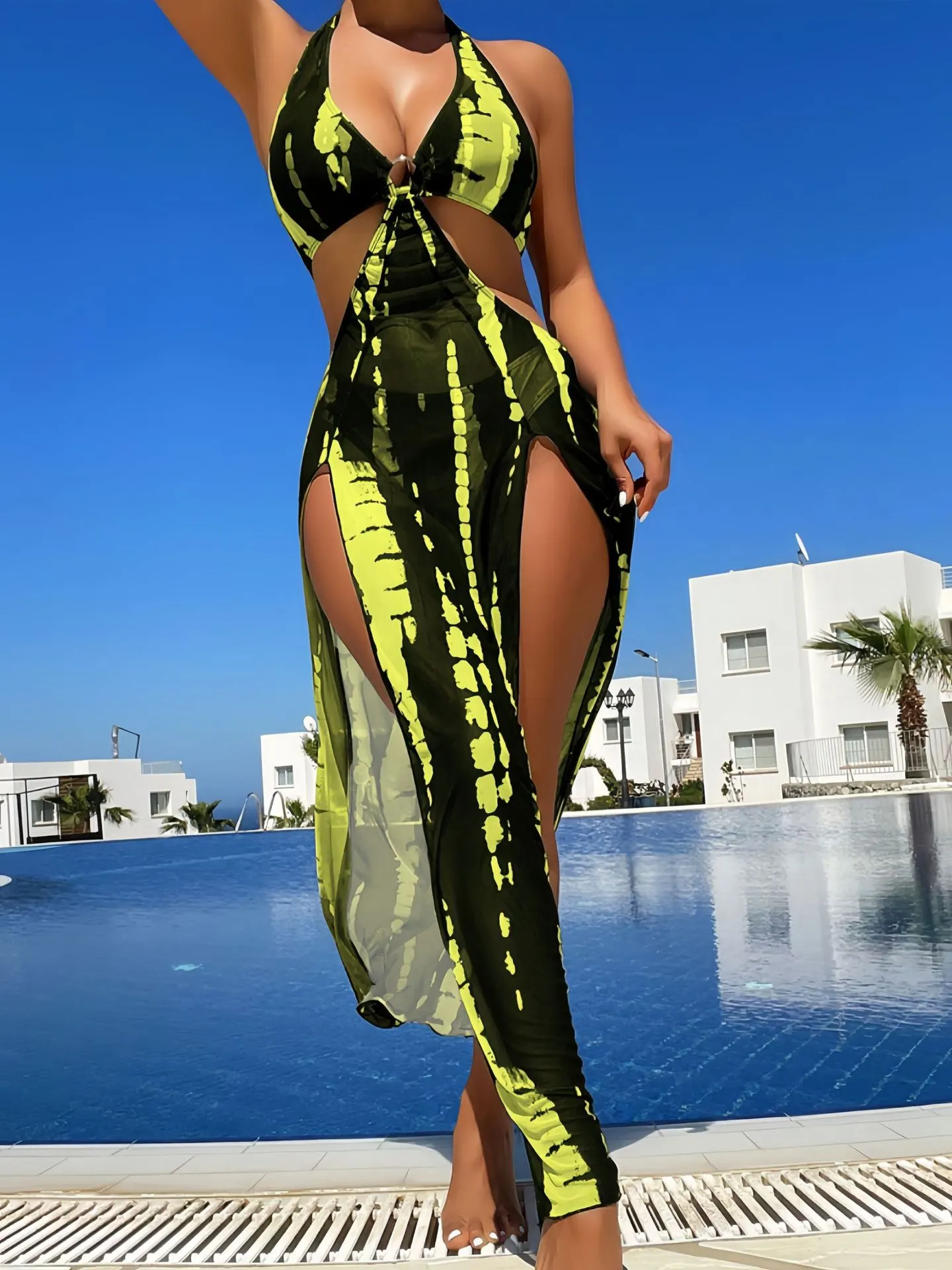 Női Csíkos Batikolt Bikini Két Részes Szett