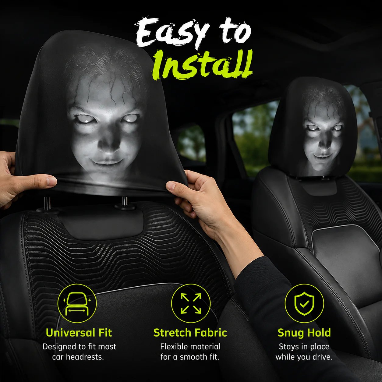 Funny by day spooky by night headrest covers