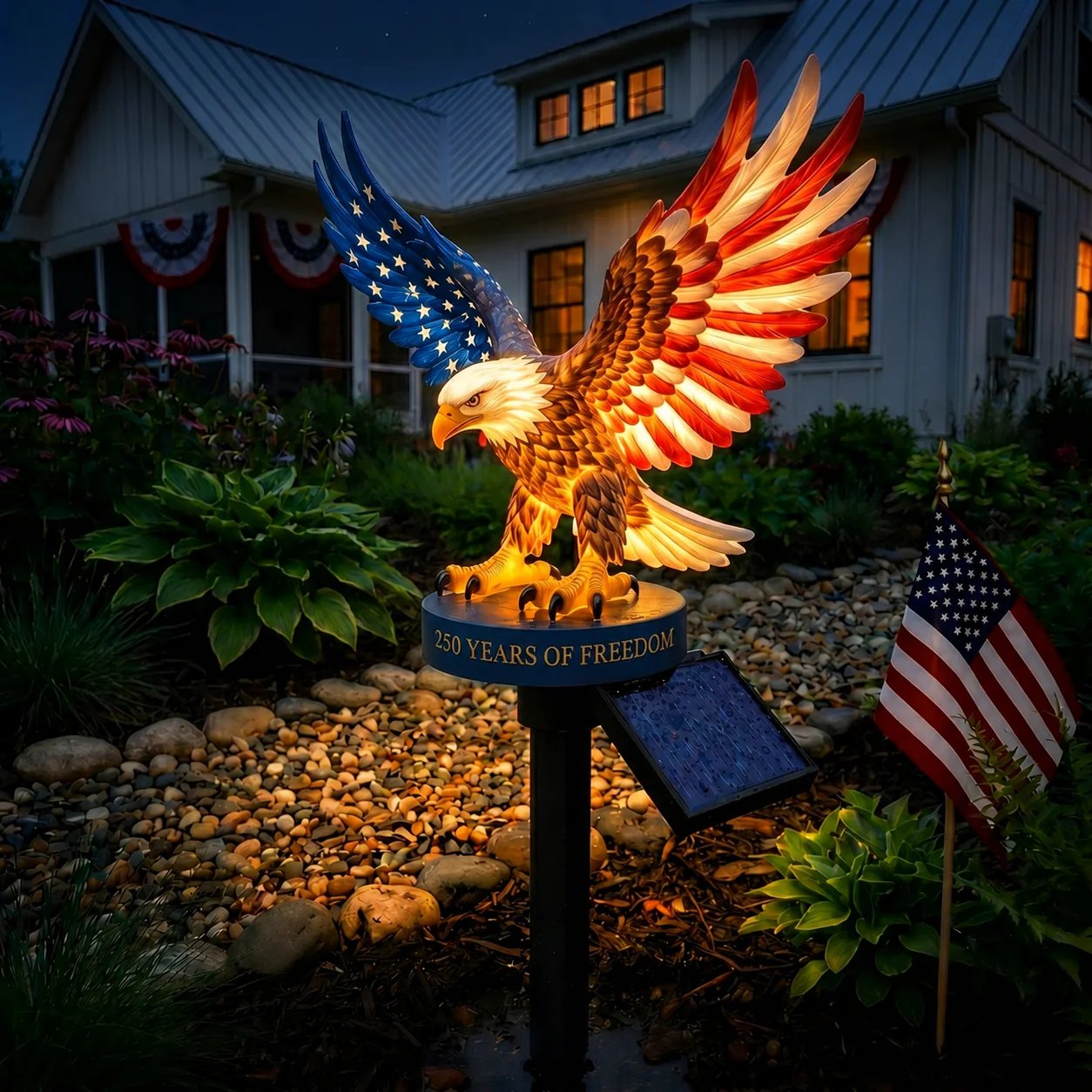 🔥LAST DAY 60% OFF – Solar Eagle Garden Light – A Glowing Tribute to American Freedom
