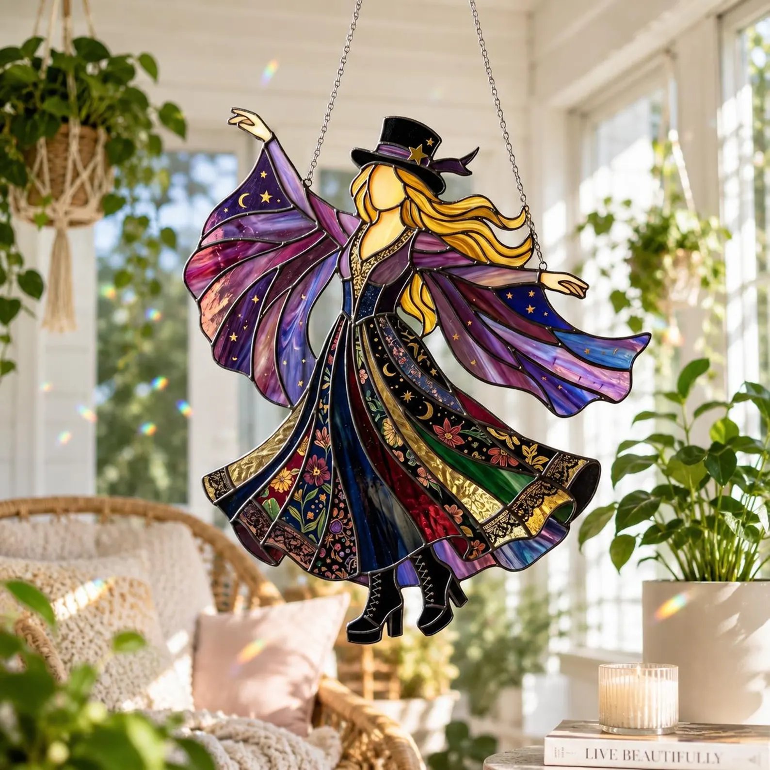 🔥Last Day 60% OFF🔥 - 💃 Rock Goddess Stevie 🤘 Handmade Stained Glass Spinning Suncatcher