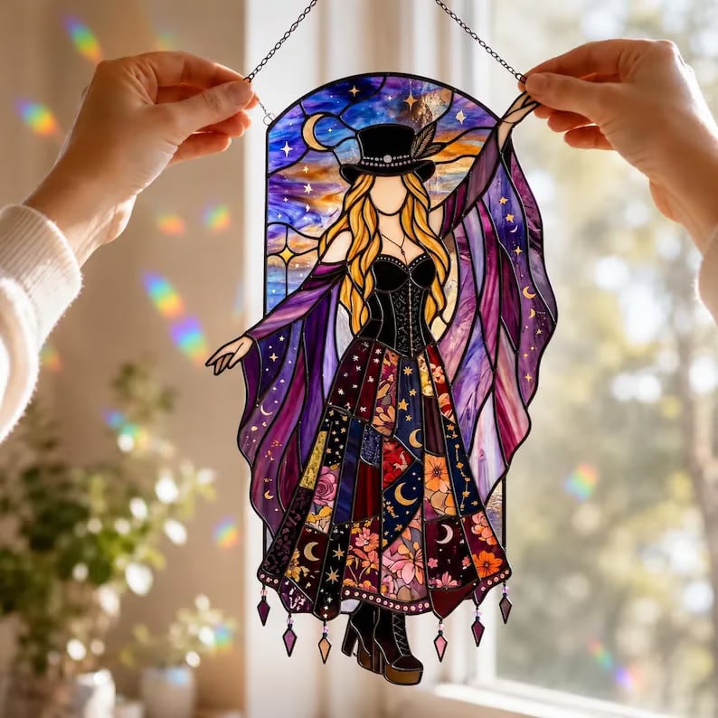 🔥Last Day 60% OFF🔥 - 💃 Rock Goddess Stevie 🤘 Handmade Stained Glass Spinning Suncatcher