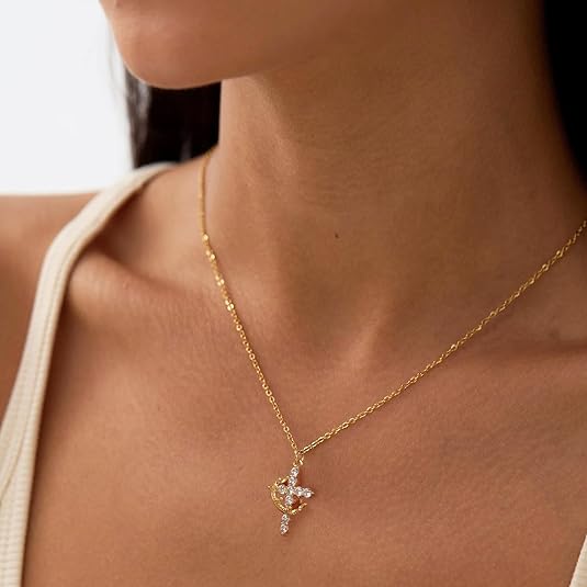 ✨ S925 Silver Cross & Crown Necklace