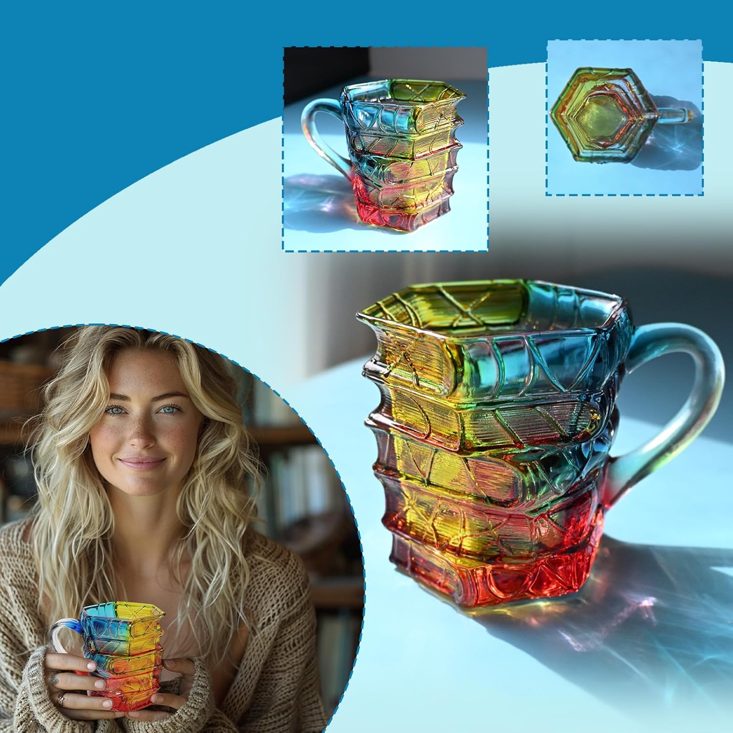 📚 3D Painted Book Mug – Unique Glass Coffee Cup for Readers & Book Lovers🍵