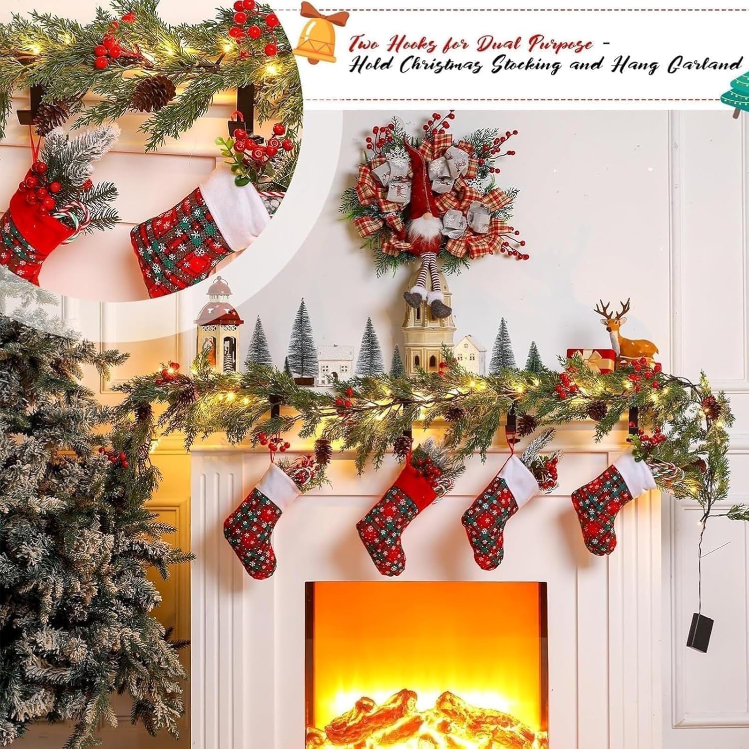 🎁Hot Sale 49% OFF - 2025 Christmas Fireplace Stocking and Garland Hanger