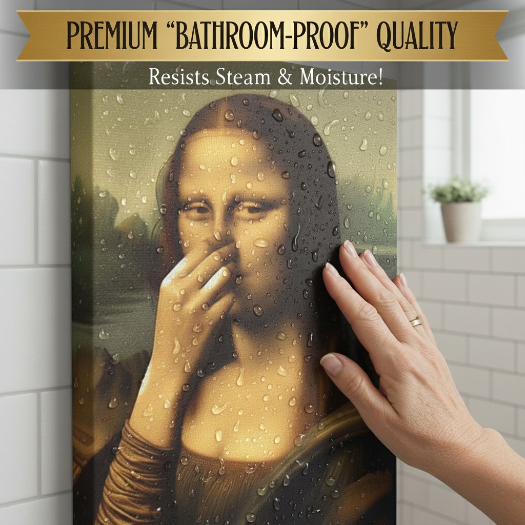 😀Mona Lisa Holding Nose Bathroom Canvas Art