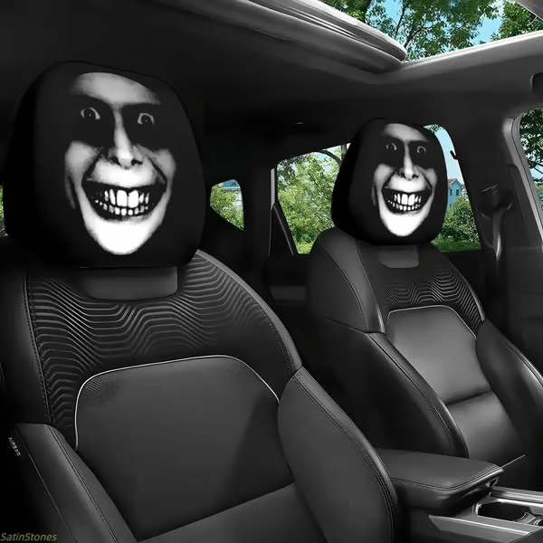 🔥 50% OFF Halloween Early Bird Sale 🎃😆 Funny Cartoon Car Headrest Covers – 2PCS Universal Fit 🚗