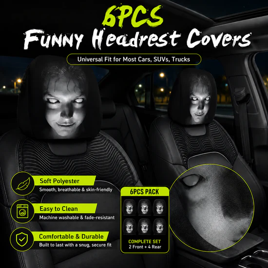 😆 Funny Cartoon Car Headrest Covers – 2PCS Universal Fit 🚗