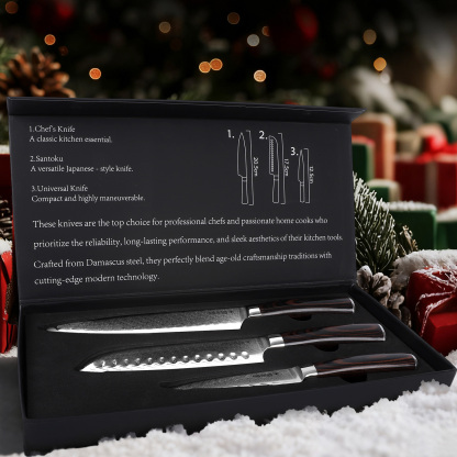 Aries Outlets 3-Piece Professional Chef Knife Set Made of Damascus Steel
