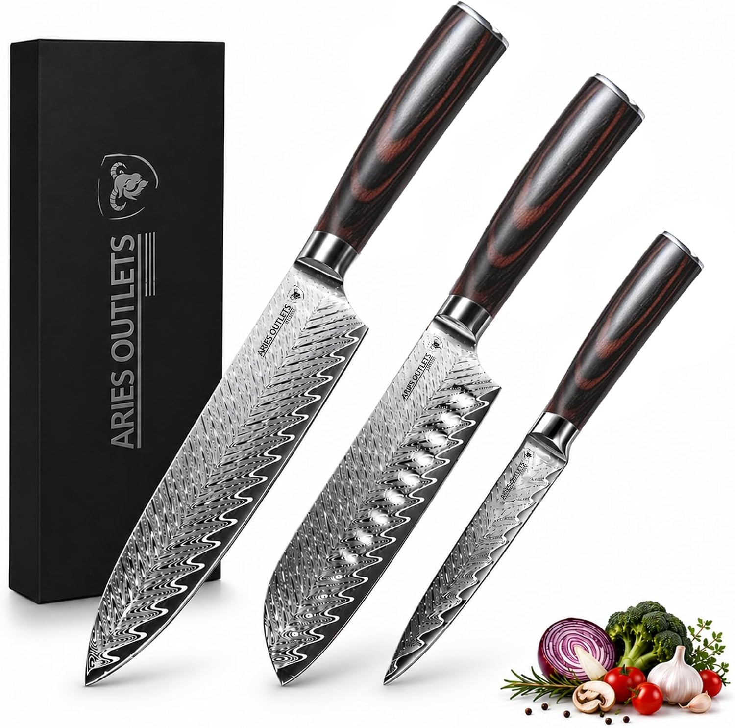 Aries Outlets 3-Piece Japanese Damascus Steel Knife Set