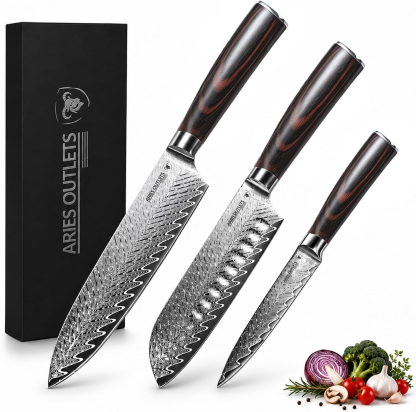 Aries Outlets 3-Piece Japanese Damascus Steel Knife Set