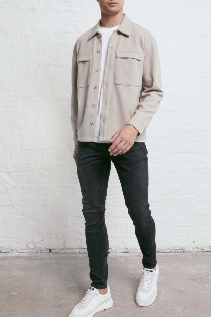 Textured Button Overshirt - Stone