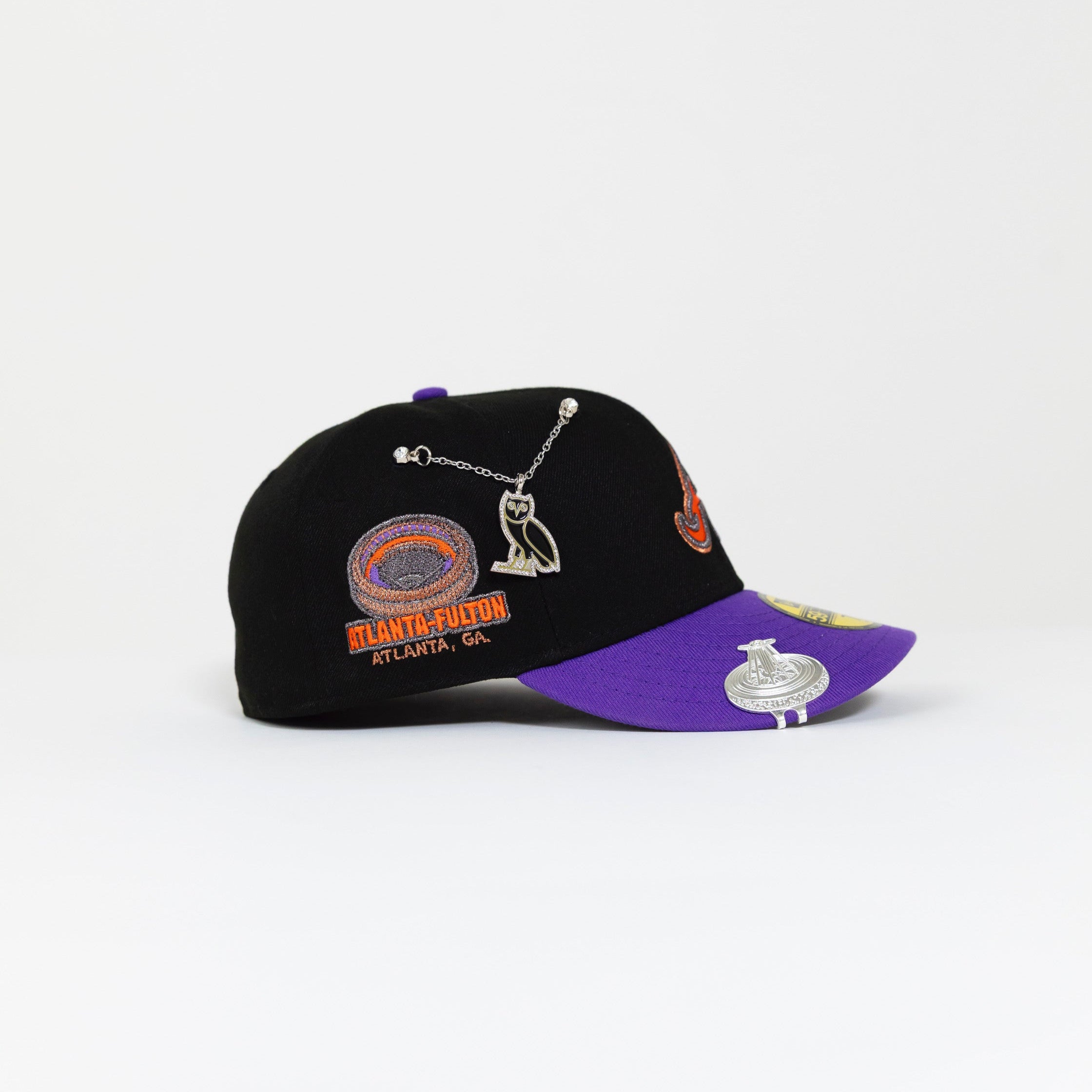 NEW ERA 59FIFTY BLACK/ PURPLE ATLANTA BRAVES W/ "ATLANTA-FULTON" SIDE PATCH-Maverick