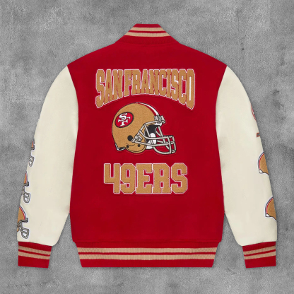 Stylish 49ers Print Long Sleeve Baseball Jacket-Maverick