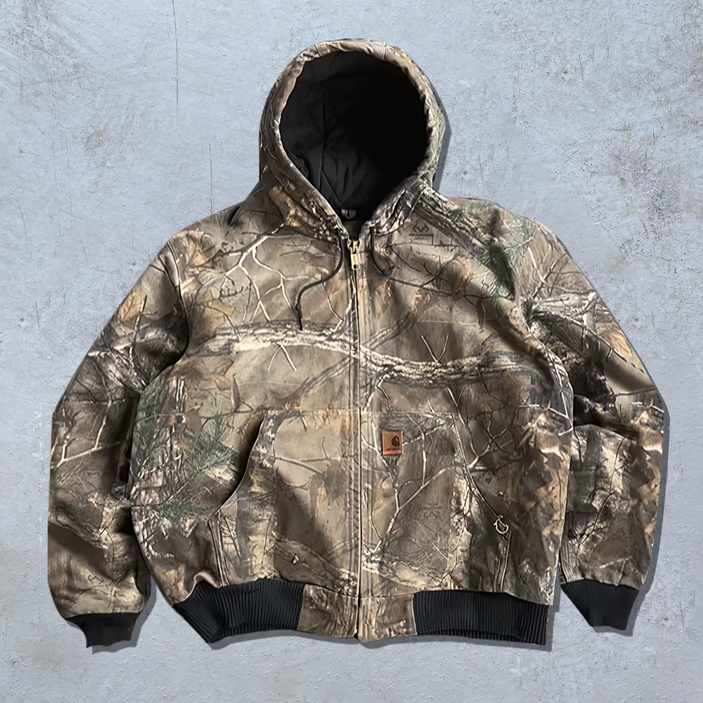 Vintage Tree Camouflage Long Sleeve Zippered Thick Jacket-Maverick