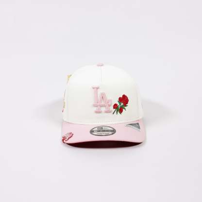 NEW ERA EXCLUSIVE 9FIFTY A-FRAME CHROME/ SOFT PINK LOS ANGELES DODGERS SNAPBACK W/ 2024 WORLD SERIES CHAMPIONS SIDE PATCH-Maverick