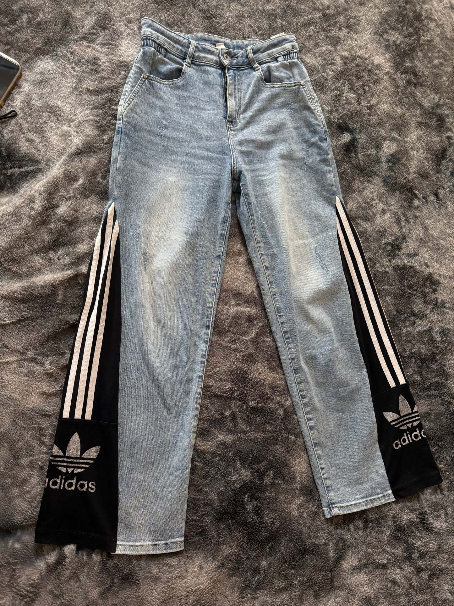 Custom Blue Three-Stripe Stretch Jeans – One of a Kind – Size M
