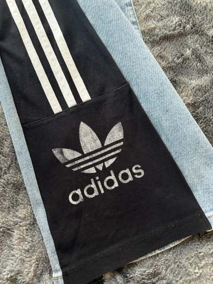 Custom Blue Three-Stripe Stretch Jeans – One of a Kind – Size M