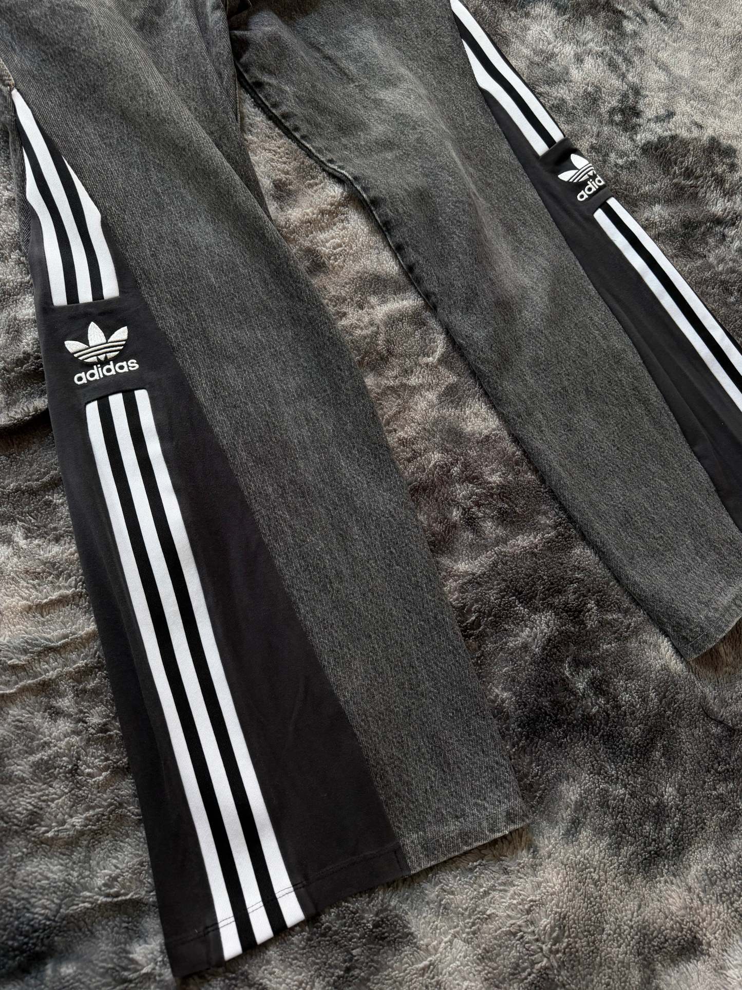 Custom Dark Grey Jeans with Three Stripes – One of a Kind – Size S/M