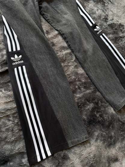 Custom Dark Grey Jeans with Three Stripes – One of a Kind – Size S/M