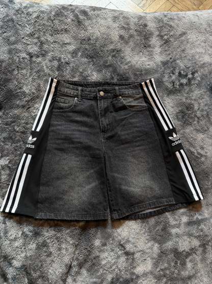 Custom Black/Grey Denim Shorts – One of a Kind – Size M/L