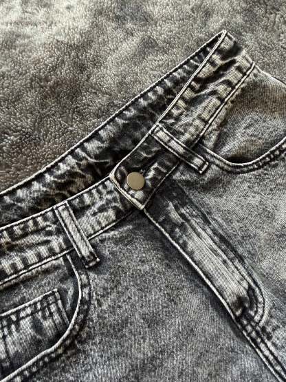 Custom Grey Wide Leg Jeans with Three Stripes – One of a Kind – Size XXS/XS