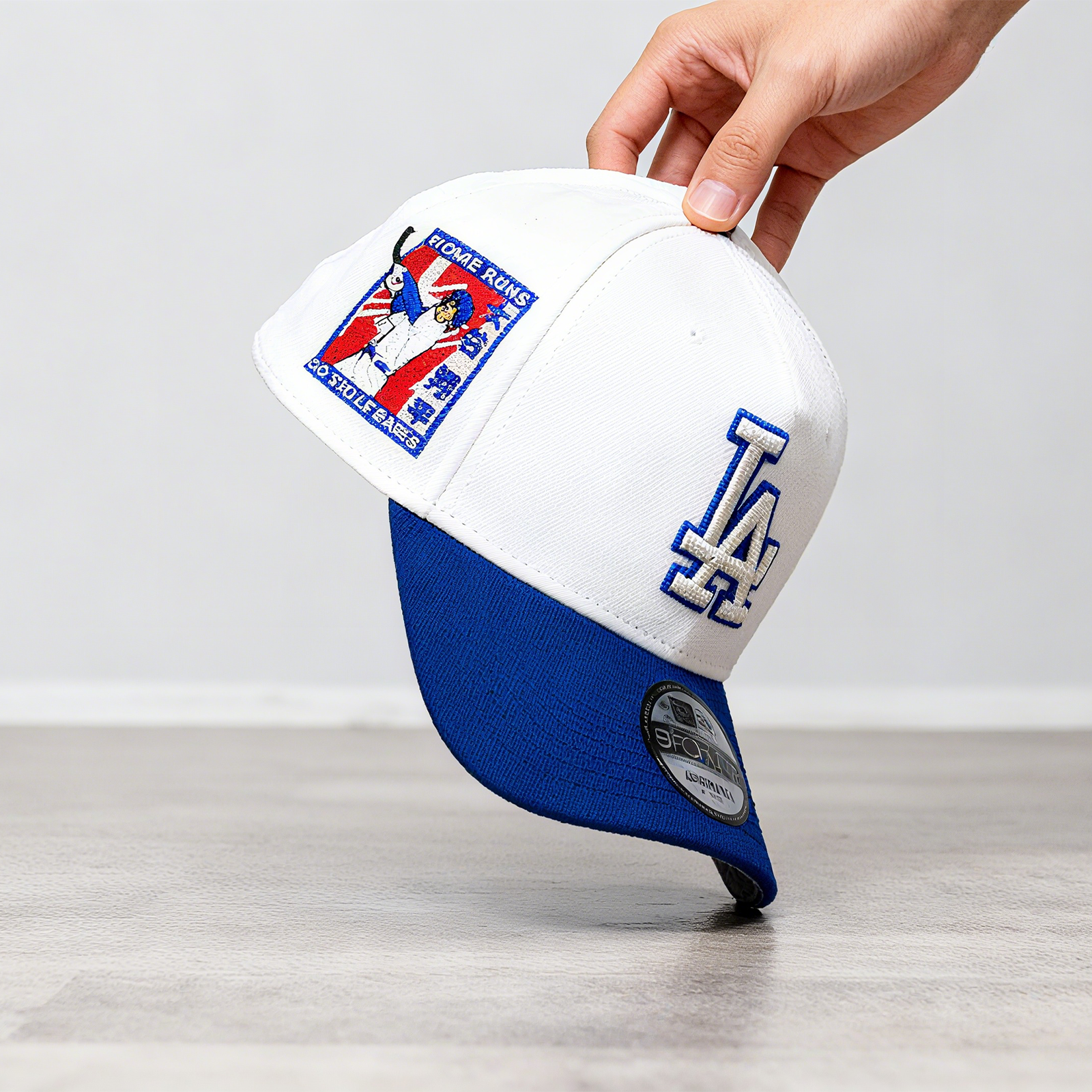 NEW ERA BASEBALL CAP 9FORTY LOS ANGELES DODGERS MLB OHTANI SHOHEI 50/50 GREY BOTTOM A- TYPE BUCKLES CAP CREAM-OTANI SHOHEI HITS 4 CONSECUTIVE HOME RUNS-Maverick