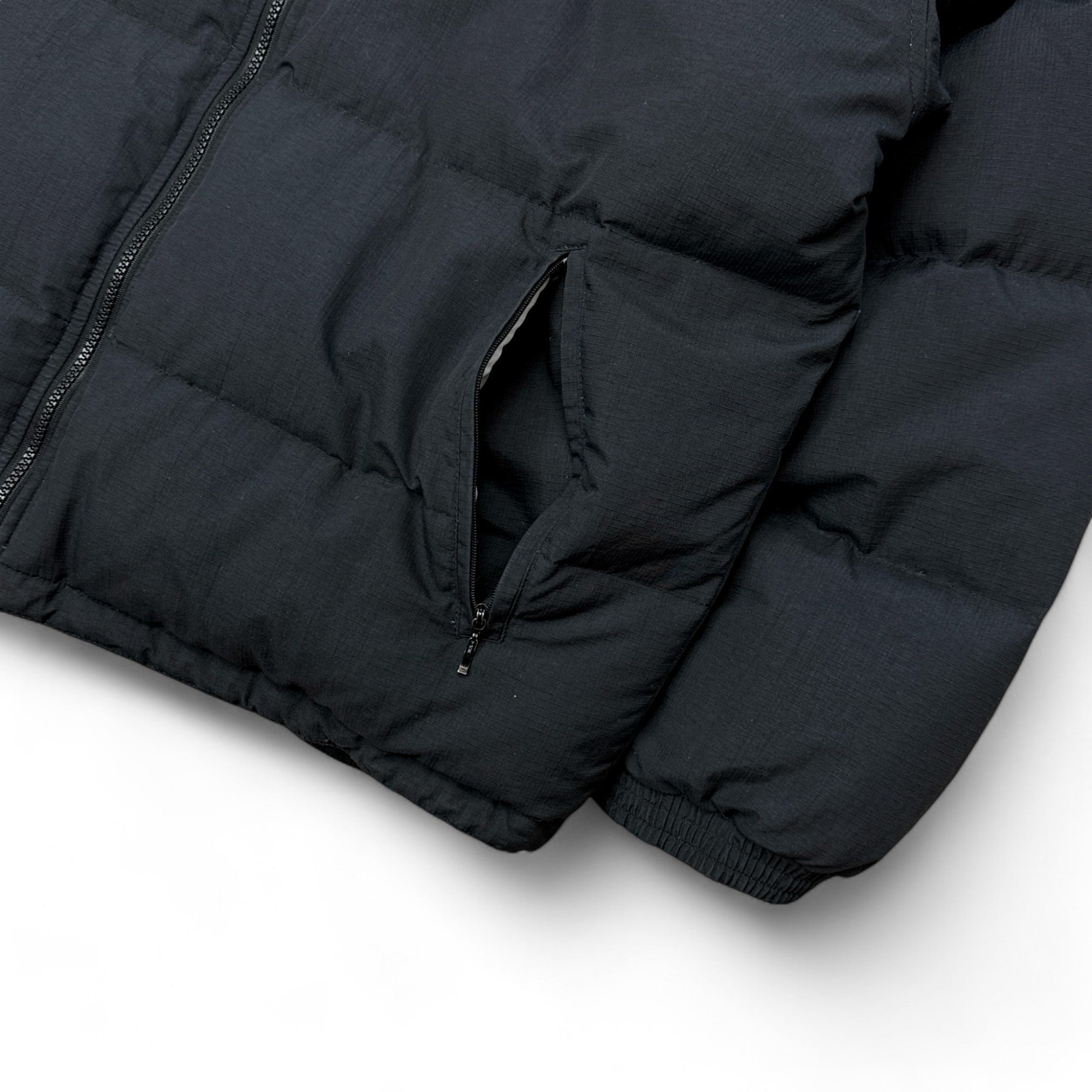 Vintage 90s Rare Down Spellout Pufferjacke Schwarz