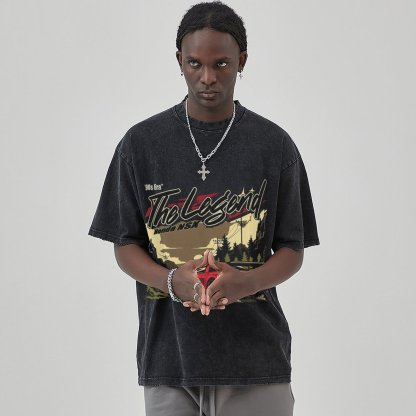 Unisex Vintage Solid Wash Denim T-Shirts 1014