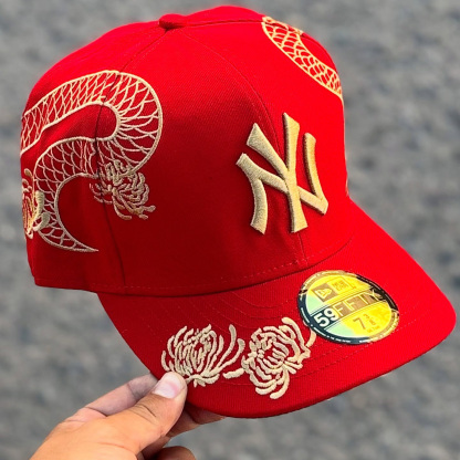 NEW ERA MLB NEW YORK YANKEES YEAR OF THE SNAKE RED EMBROIDERED CASUAL BASEBALL CAP-Maverick