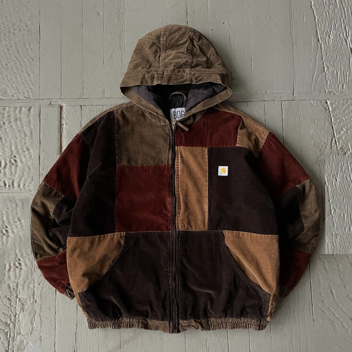 Vintage contrast zip-up hooded corduroy jacket-Maverick