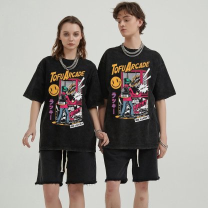 Unisex Vintage Solid Wash Denim T-Shirts 1007