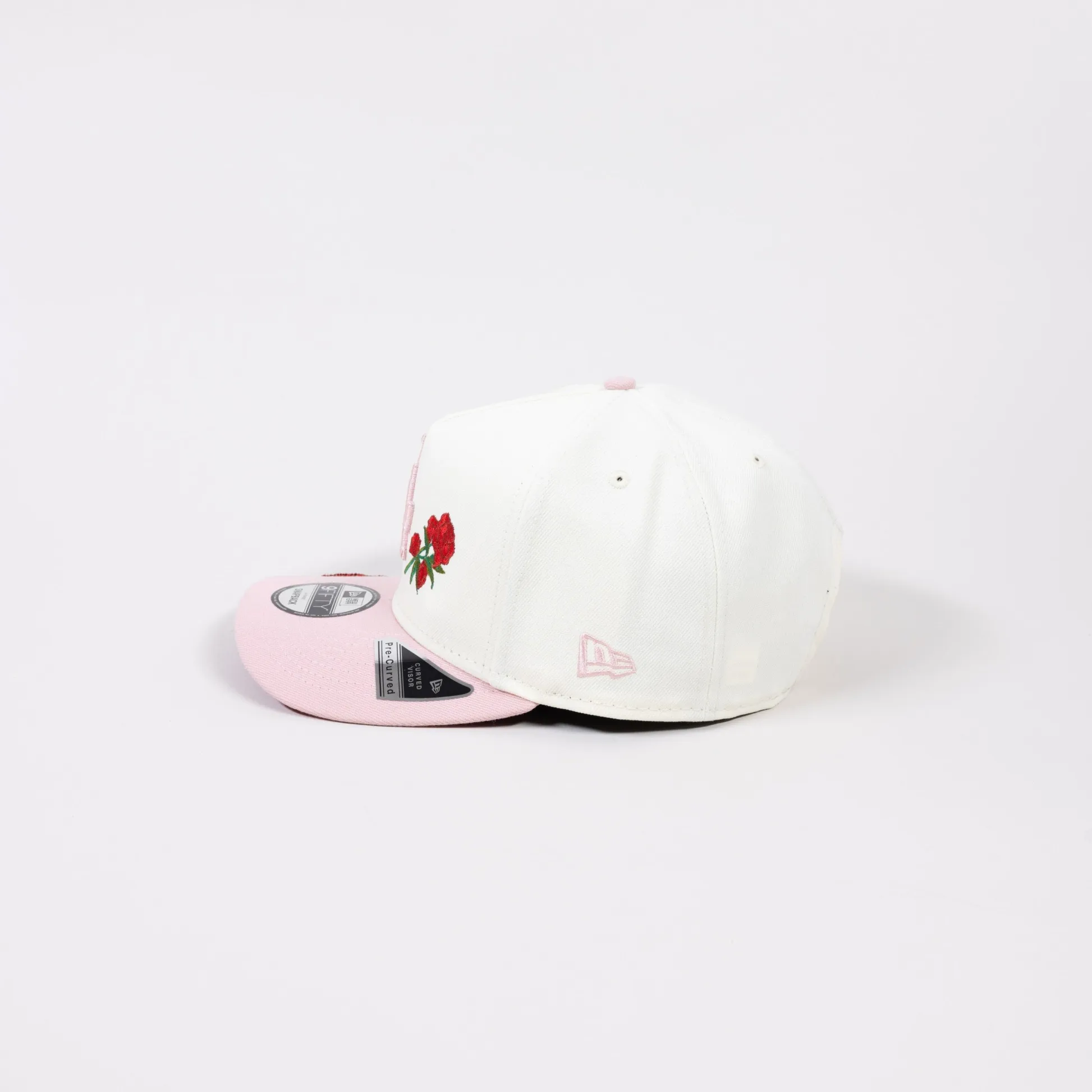 NEW ERA EXCLUSIVE 9FIFTY A-FRAME CHROME/ SOFT PINK LOS ANGELES DODGERS SNAPBACK W/ 2024 WORLD SERIES CHAMPIONS SIDE PATCH-Maverick