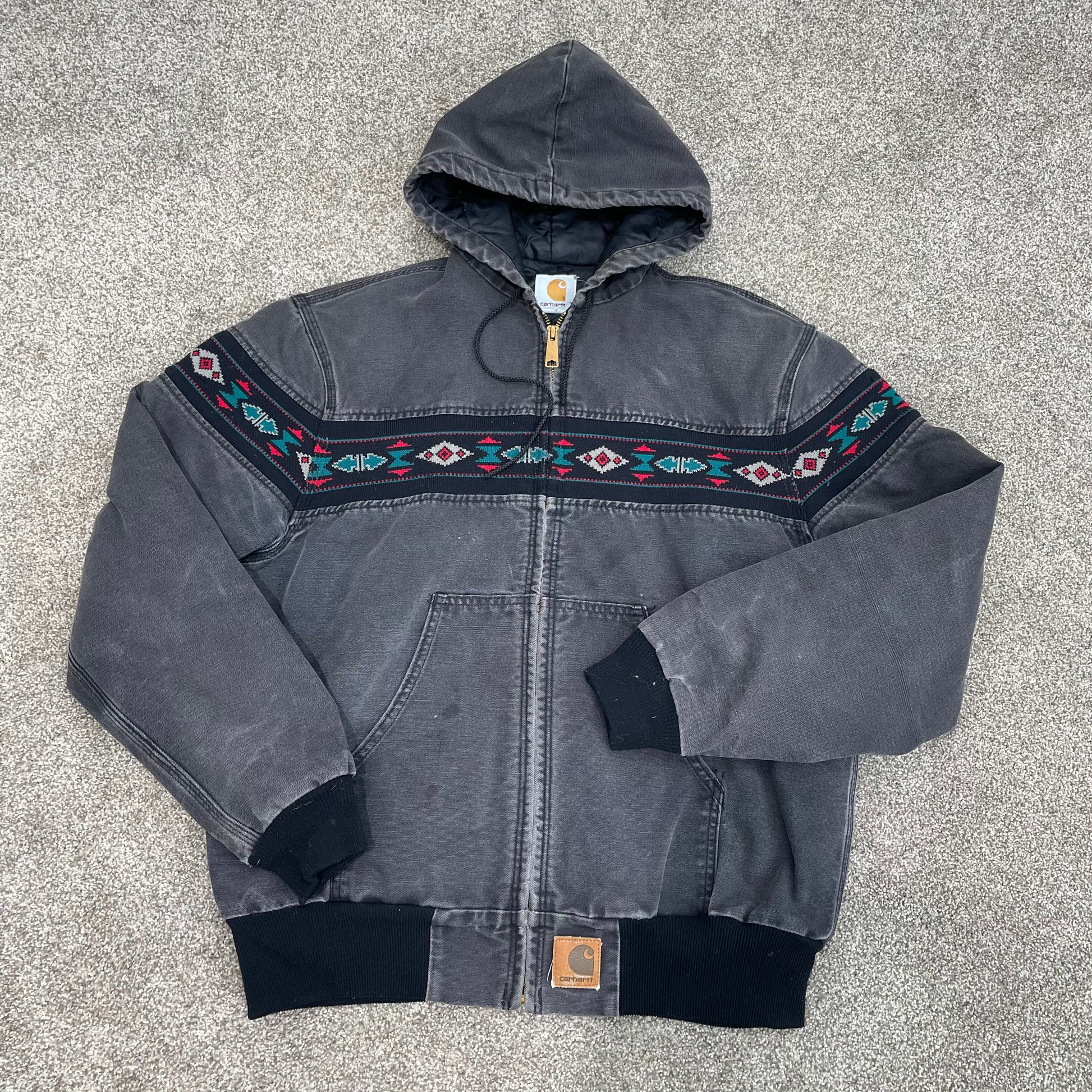 Retro ethnic pattern contrast color zipper long sleeve lined jacket-Maverick