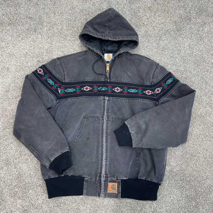 Retro ethnic pattern contrast color zipper long sleeve lined jacket-Maverick