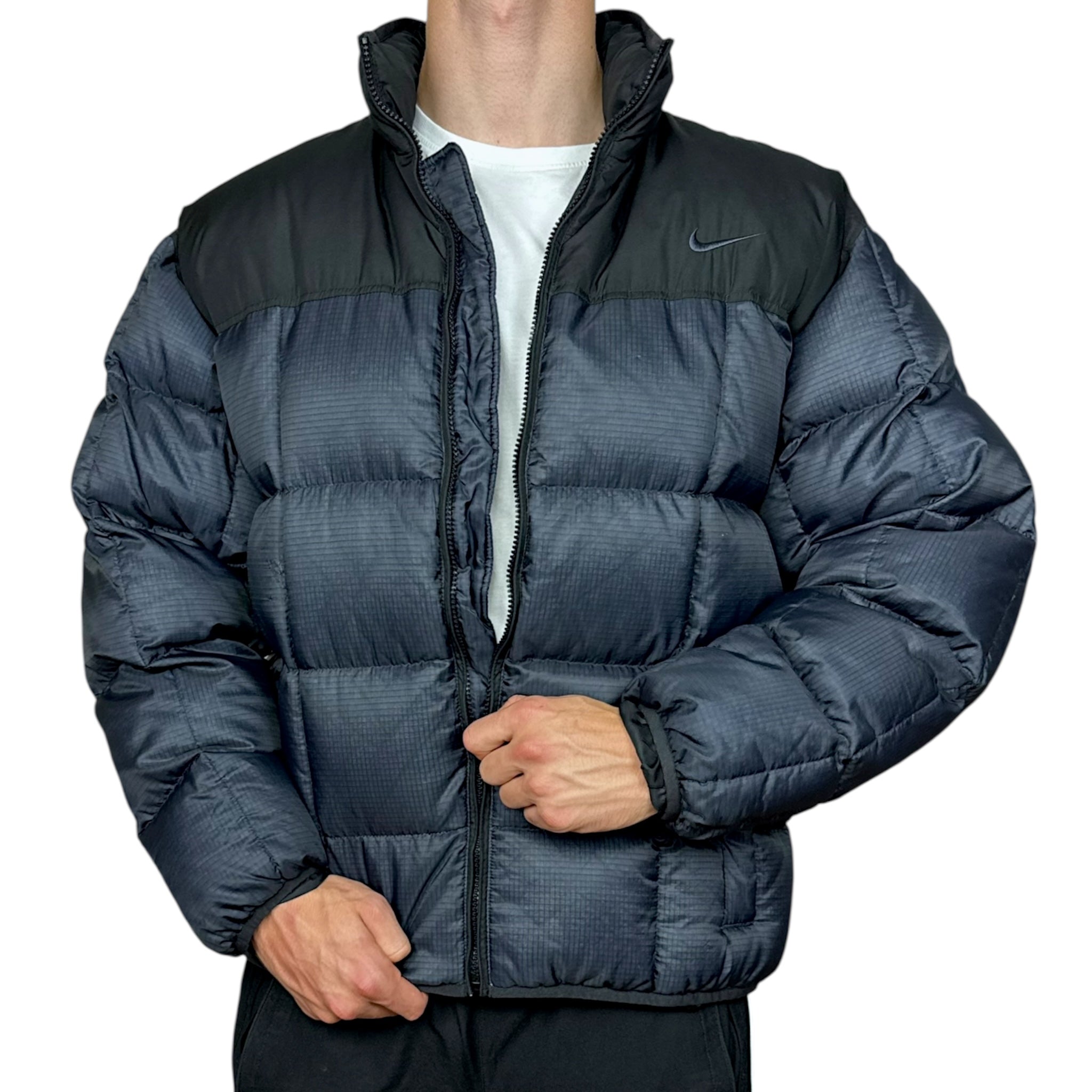 Vintage 90s rare Center-Swoosh Down Pufferjacke Navy-Maverick