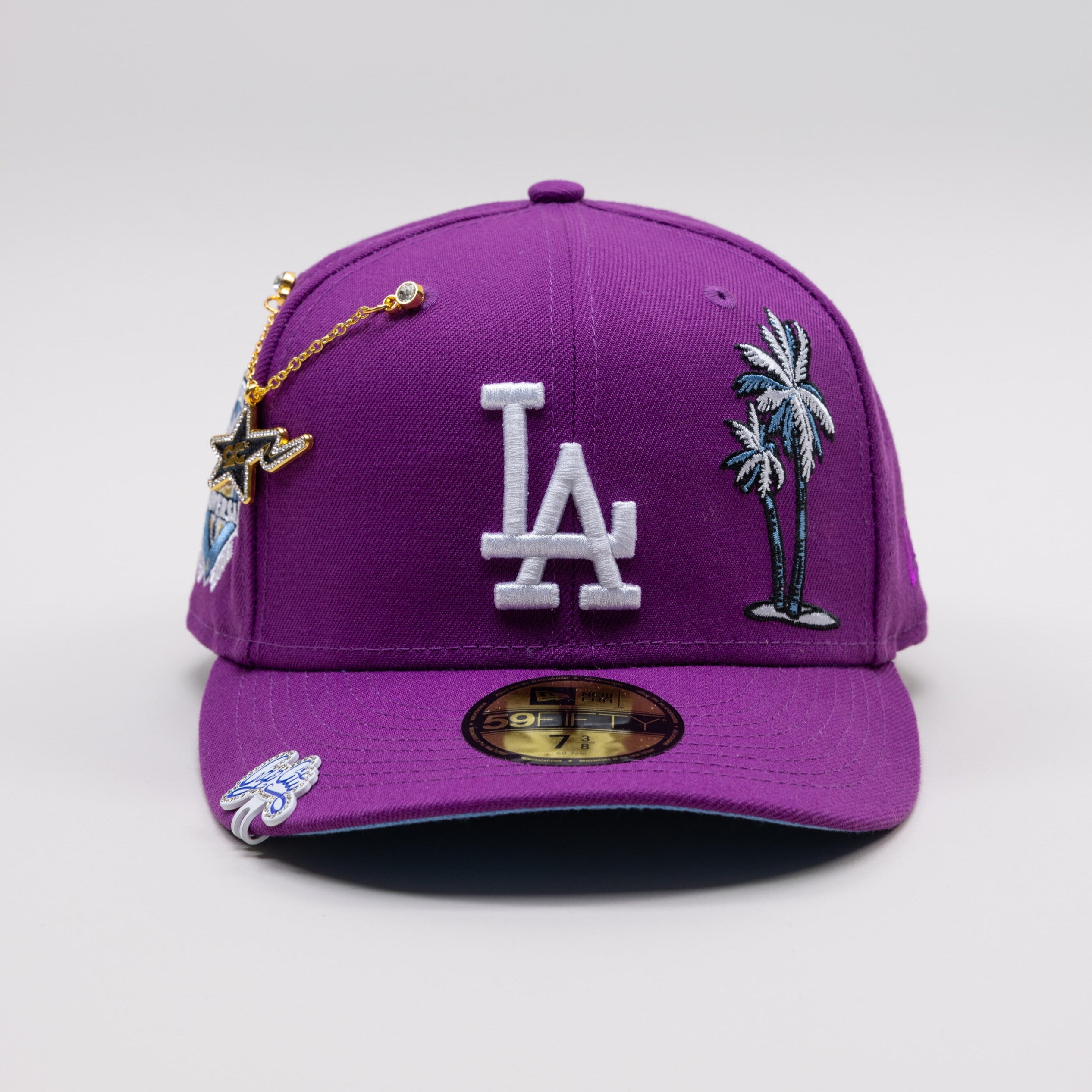 NEW ERA EXCLUSIVE 59FIFTY PURPLE LOS ANGELES DODGERS W/ PALM TREES + 50TH ANNIVERSARY SIDE PATCH-Maverick