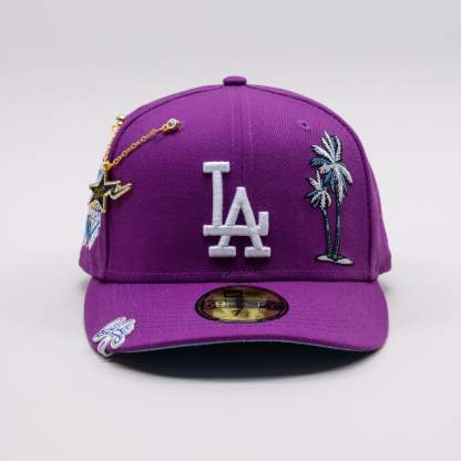 NEW ERA EXCLUSIVE 59FIFTY PURPLE LOS ANGELES DODGERS W/ PALM TREES + 50TH ANNIVERSARY SIDE PATCH-Maverick