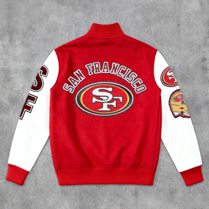 Casual Basics 49ers Print Long Sleeve Baseball Jacket-Maverick