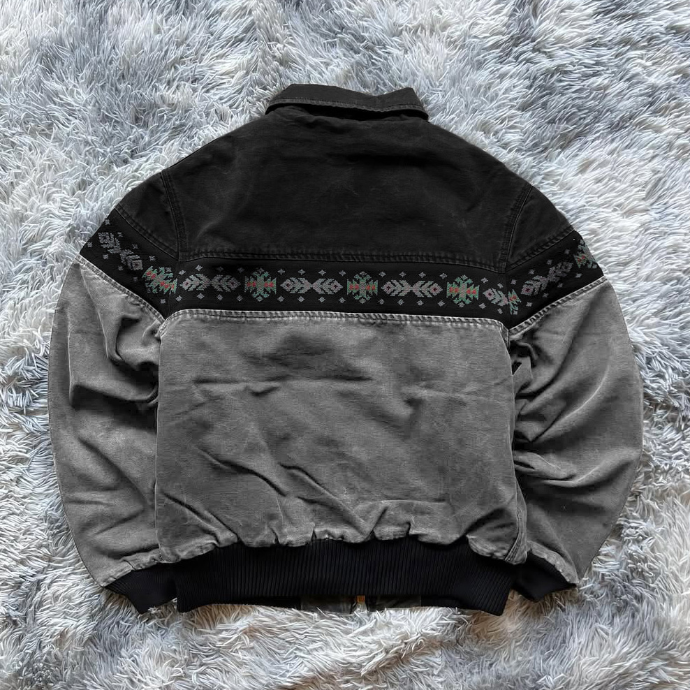 Aztec Webbing Contrast Color Stitching Long Sleeve Zipper Jacket-Maverick